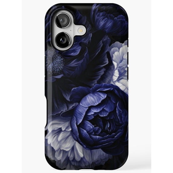 Midnight Blue and White Peony Floral Tough iPhone Case, Dual-Layer ...