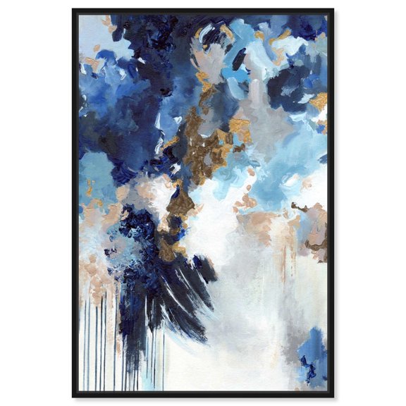 Midnight Blues Canvas Coastal Abstract by Art Remedy, Black Frame, 36" x 54"
