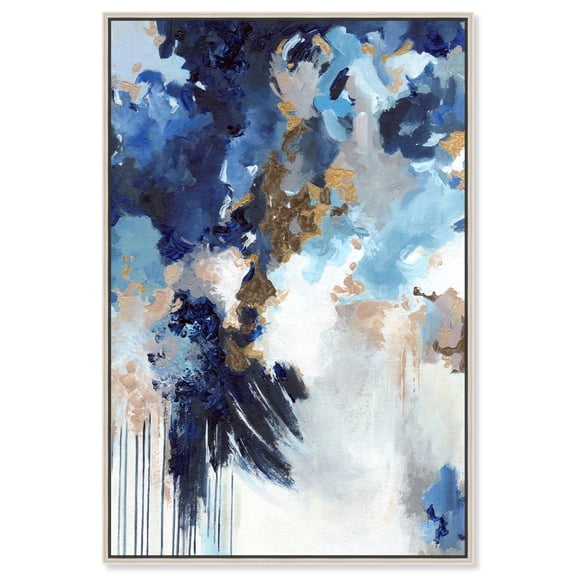 Midnight Blues Canvas Coastal Abstract by Art Remedy, Silver Frame, 16" x 24"