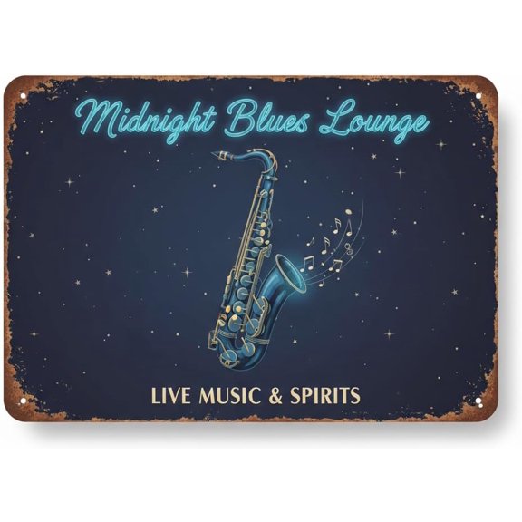Midnight Blues Lounge Metal Tin Sign 8x12 Inch - Retro Wall Decor For Man CaveHome, Bar, Kitchen, Garage