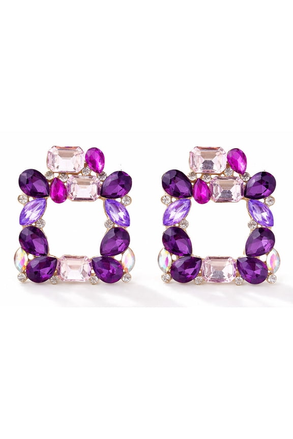 Midnight Blush Statement Earrings – Purple Crystal Square Drop Earrings for Women