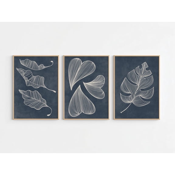 Midnight Botanical Line Art Poster Set Minimalist Home Decor, Stretched Canvas