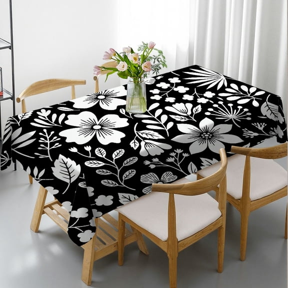 Midnight Botanical Silhouettes Rectangular Tablecloth, Festive Table Setting - Holiday Party Tablecloth Tablecloths for dining table, Cafe, dinner, brunch, buffet, picnic
