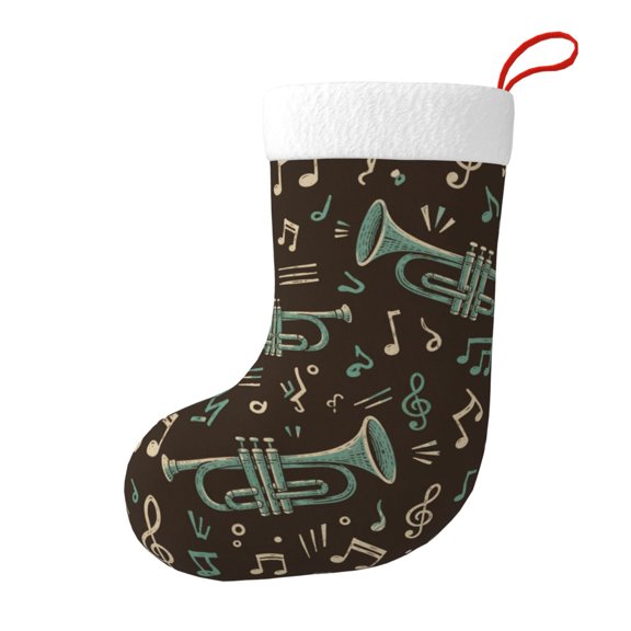 Midnight Brass Symphony Motif Christmas Stocking, Holiday Tree Stocking with Hanging Loop for Mantel and Fireplace