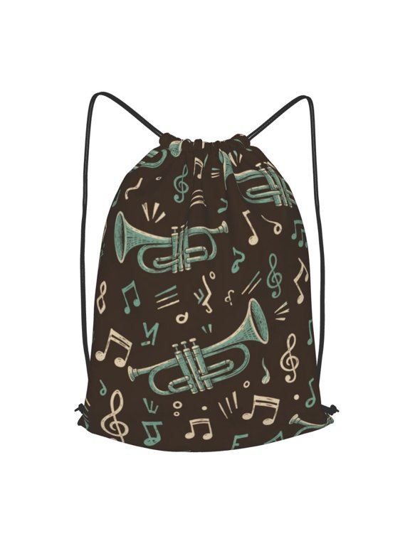 Midnight Brass Symphony Motif Drawstring Backpack Gym String Bag Sports Sackpack Cinch Sack, S