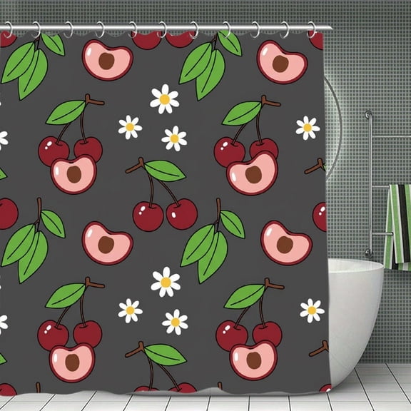Midnight Cherry Blossom Print Shower Curtain,Modern Fabric Waterproof Shower Curtain Set with Hooks,70.8×70.8Inch