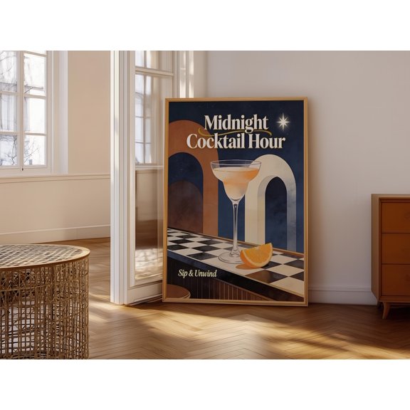 Midnight Cocktail Hour Print Retro Mid Century Modern Bar Decor