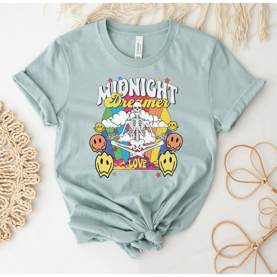 Midnight Dreamer Love T-shirt Shirt Top Cute Woman's Tee Bohemian Gift Party Skull Halloween Skeleton Quote For Lover