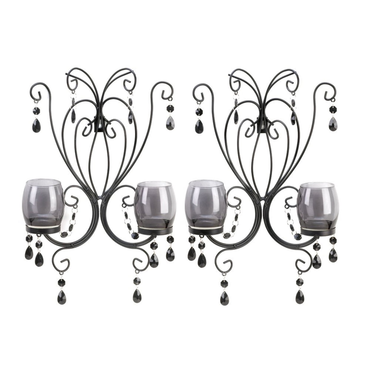 Midnight Elegance 11" Iron and Glass Beaded Wall Sconces, Pair
