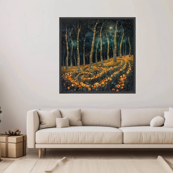 Midnight Ember Forest Path Canvas Wall Art Dreamy Night Landscape 8x12 UNFRAMED