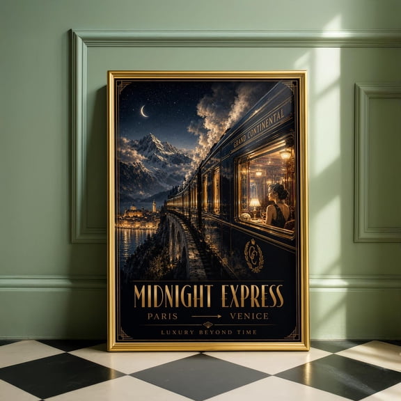 Midnight Express Train Art Deco Paris Venice Travel, Unframed Poster