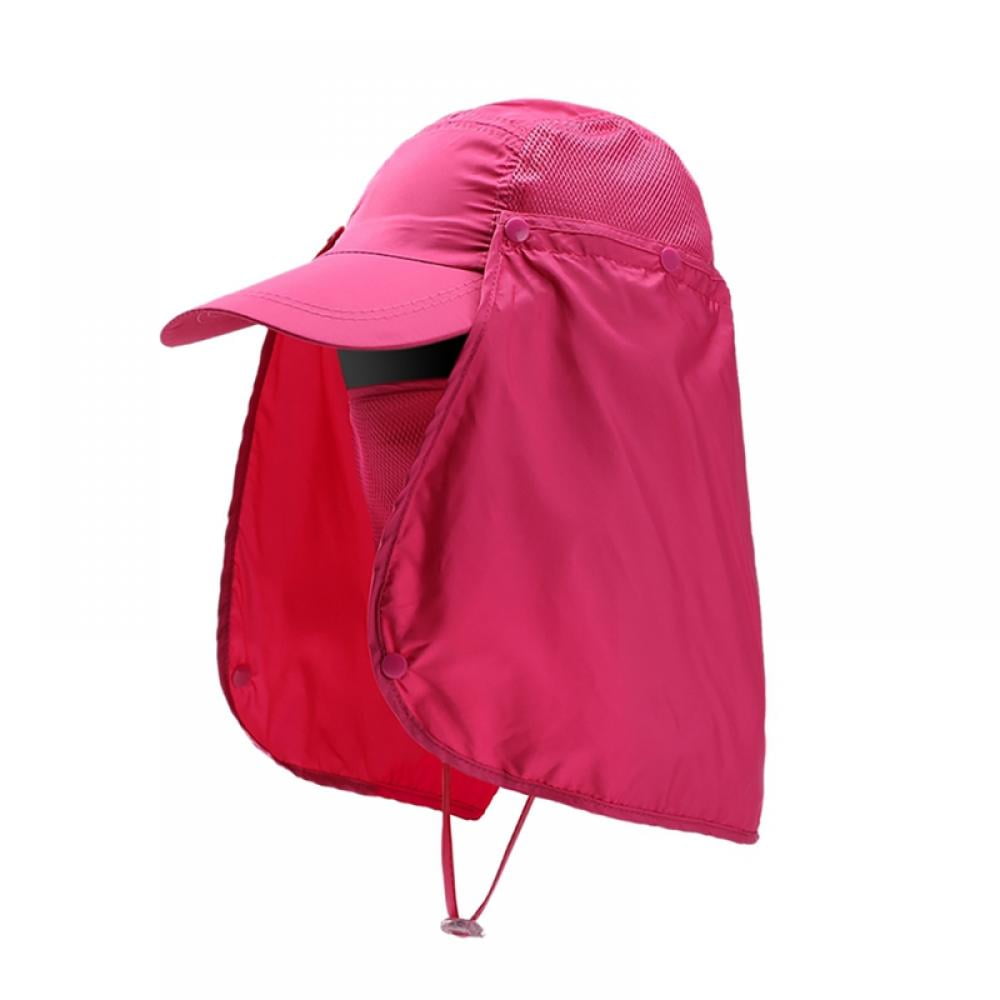 Midnight Fishing Flap Caps Men Women Quick Dry Sunshade UV Protection  Removable Ear Neck Cover Outdoor Sportswear Accessories,Rose Red