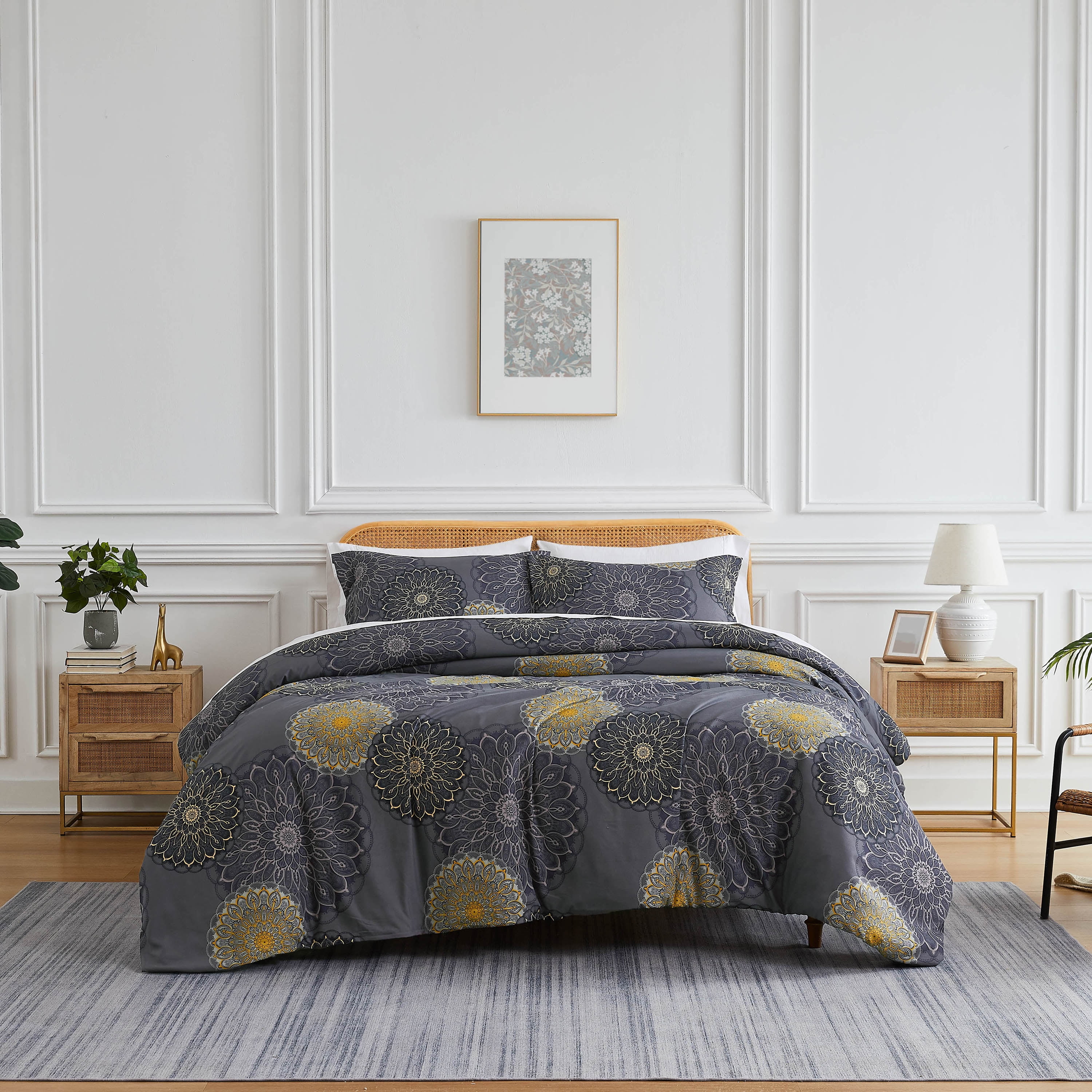 Midnight Floral Black Twin XL Microfiber Duvet Cover Set