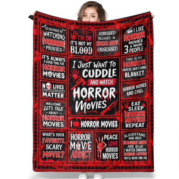 Midnight Horror Marathon Blanket, Horror Movie Gifts for Horror Fans, Scary Movie Watching Blanket, Halloween Horror Themed Throw for Sofa Bed 60x80IN