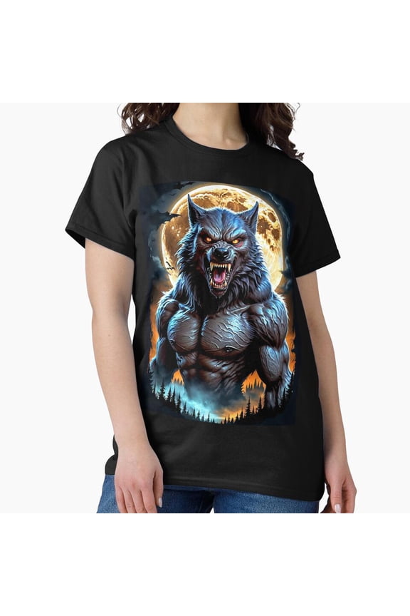 Midnight Howl Alpha Under the Blood Moon Celestial Wolf Art Unisex T-Shirt, up to size 5XL