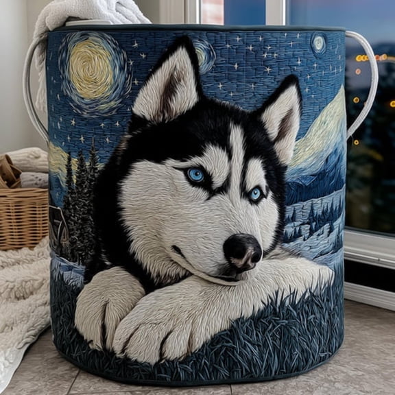 Midnight Husky Laundry Basket for Mom, Dog Hamper, Housewarming Gift Ideas, Mother's Day Gift, Grandma Birthday Gift, Husky Lover Gift