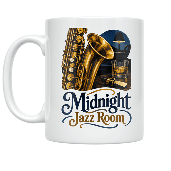 Midnight Jazz Room Design - Saxophonist Enthusiast - 11 oz Ceramic Coffee Mug