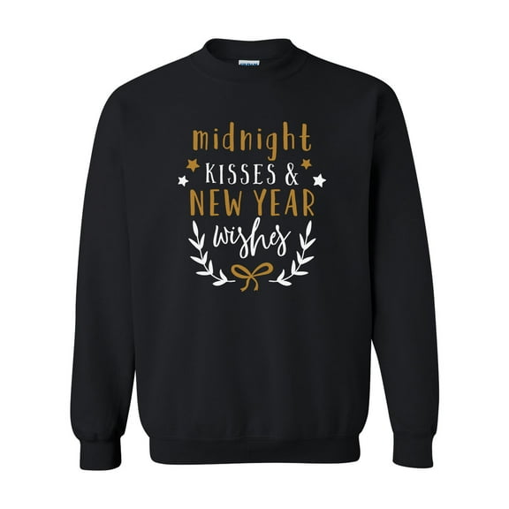 Midnight Kisses & New Year Wishes Happy New Year Festive Unisex Adult Crewneck Sweatshirt-Black-small