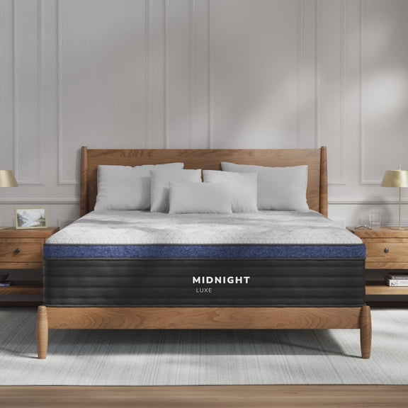 Midnight Luxe King Cooling Hybrid Mattress, 13.5 Inch, Medium Feel, GlacioTex Cooling Cover, Zoned Lumbar Support, Euro Top, Fiberglass-Free