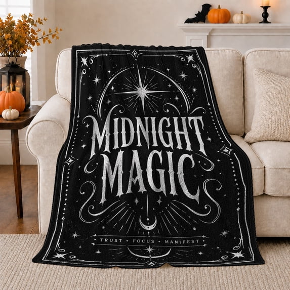 Midnight Magic Celestial Star, Festive Halloween Scene, Warm Flannel Blanket for Living Room and Reading Nook with Detailed Artwork, Art Lovers Christmas Gift, Festive Home Decor