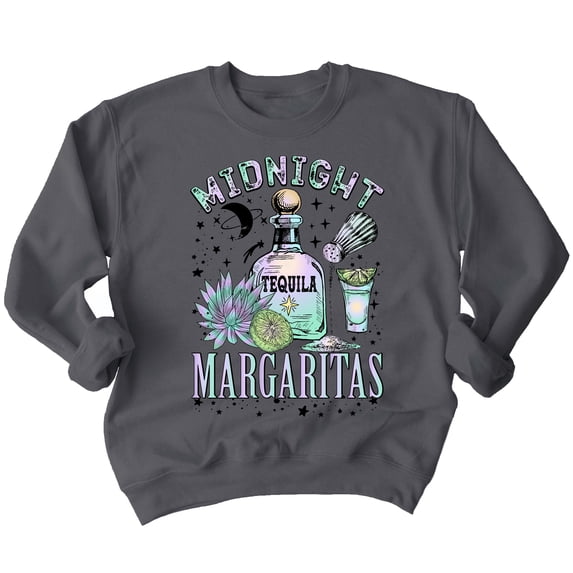 Midnight Margarita Cocktail Halloween Night Fun Drinks Crewneck Sweatshirt, L, Charcoal