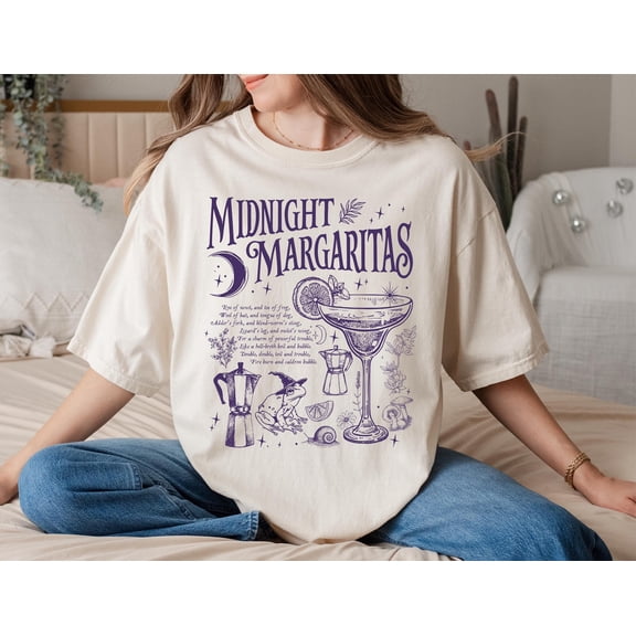 Midnight Margaritas Shirt, Margarita Halloween Graphic Tee, Witchy Cocktail T-Shirt, Vintage Spooky Season Drink Lover Gift