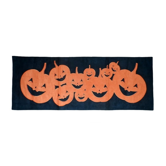 Midnight Market BlackTable Runner with Orange Appliqued Pumpkins
