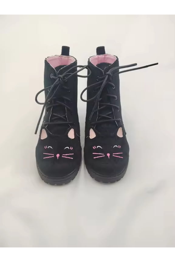 Midnight Mischief Cat suede combat boots