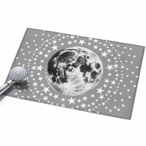 Midnight Moon Area Rug, Abstract Modern Minimalist Star Gray Background Non-Slip Felt Rubber Backing Rectangle Indoor Carpet Washable Rugs for Living Room Bedroom 2x3ft