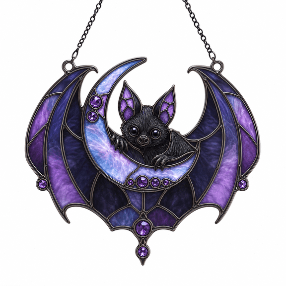 Midnight Moon Bat Acrylic Suncatcher Window Hanging Gift for Mom or Gothic Decor Lover