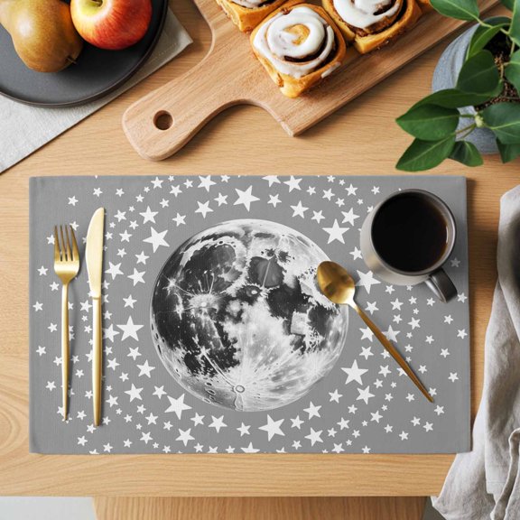 Midnight Moon Placemats Set of 12, Abstract Modern Minimalist Star Gray Background Non-Slip Place Mats Washable Table Mats for Kitchen Dining Table Decorations Indoor/Outdoor