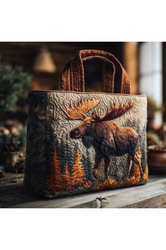 Midnight Moose Quilted Tote Bag, Women Quilted Tote Bag, Handmade Patchwork Tote, Women Shoulder Bag, Gift For Her