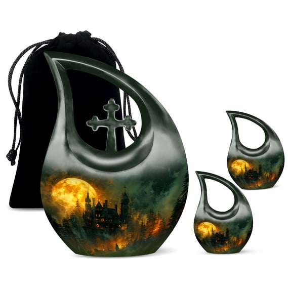Midnight Mystic Manor Mystic Urn - Keepsake Urns For Human Ashes - Urns For Human Ashes Adult Man - Urn Keepsakes For Ashes - Funeral Urns For Adult Ashes Women, (Combo - 10" & 4", 3 Pcs)