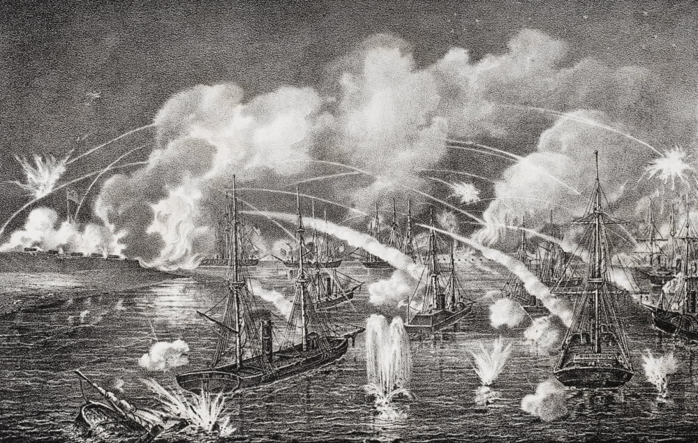 Midnight Naval Bombardment Of Fort Jackson Louisiana 1862 Canvas Art - Ken Welsh Design Pics (36 x 22)