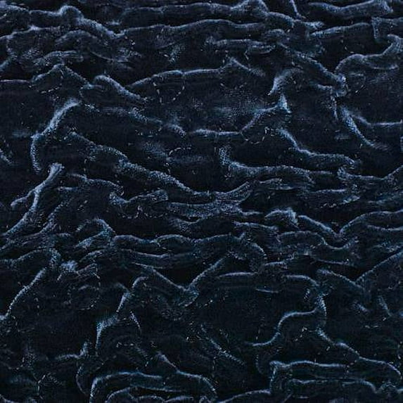 Midnight Navy Blue Embroidered Ruche Velvet Knit, Fabric By the Yard