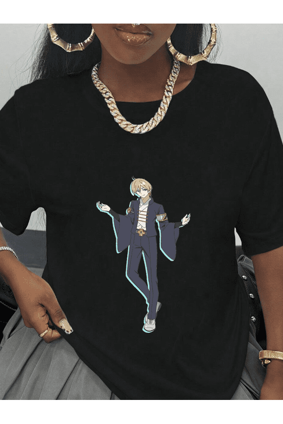 Midnight Neo-Wafu Dandy Kaguya's Blonde-Haired Anime Guy Graphic Front Print Black T-Shirt