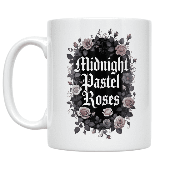 Midnight Pastel Roses - Soft Goth Floral Enthusiast - 11 oz Ceramic Coffee Mug