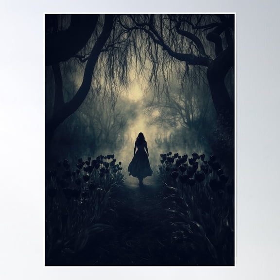 Midnight Path Through The Black Tulip Forest Poster Wall Art, Modern Wall Decor, 8x12 UNFRAMED