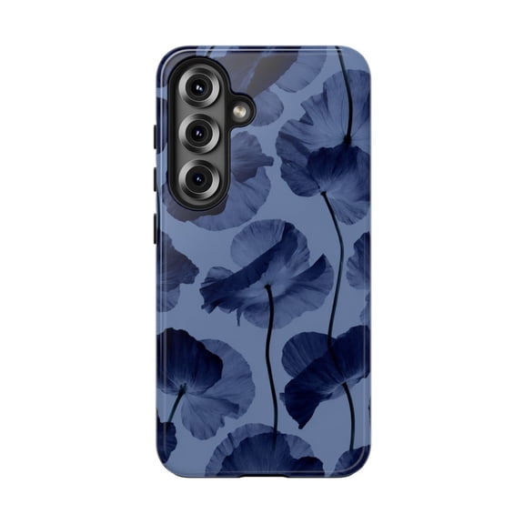 Midnight Poppy Bloom Tough Phone Case, Moody Floral Dual Layer Protective Cover Compatible with Samsung Galaxy S22 Ultra
