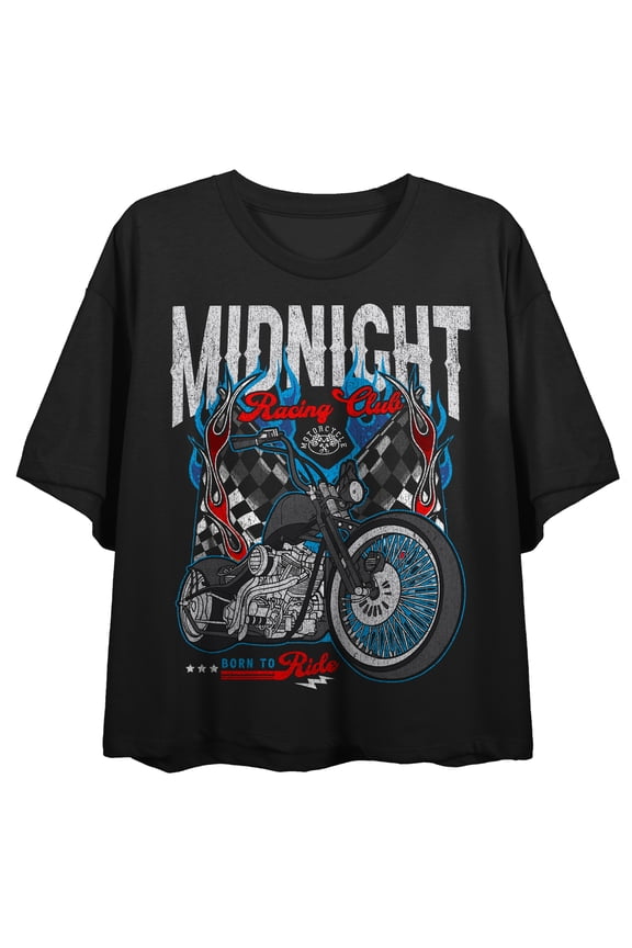 Midnight Racing Club Women's Black Graphic Crop Tee-Small