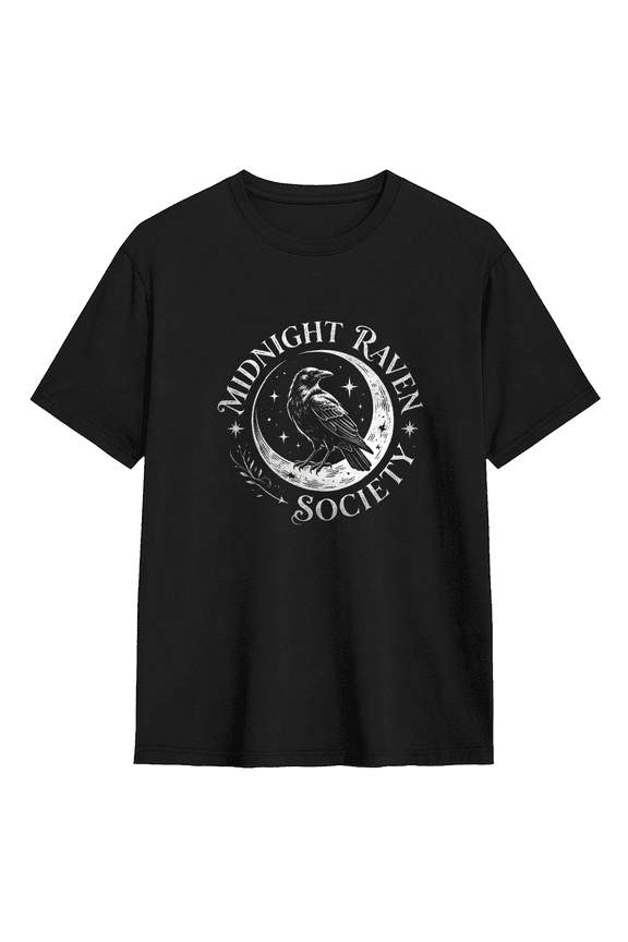 Midnight Raven Society Vintage Graphic Tee For Men And Women, Cool Dark Cotton Short Sleeves T-Shirt