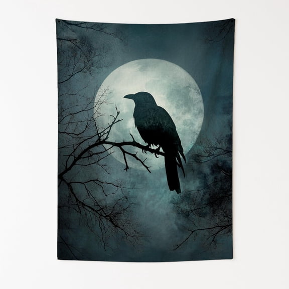 Midnight Raven Wall Tapestry for Bedroom by DC | Gothic & Dark Aesthetic Tapestry Wall Hanging & Aesthetic Decor for Dorm, Living Room, Picnic & Home | 30"x40"