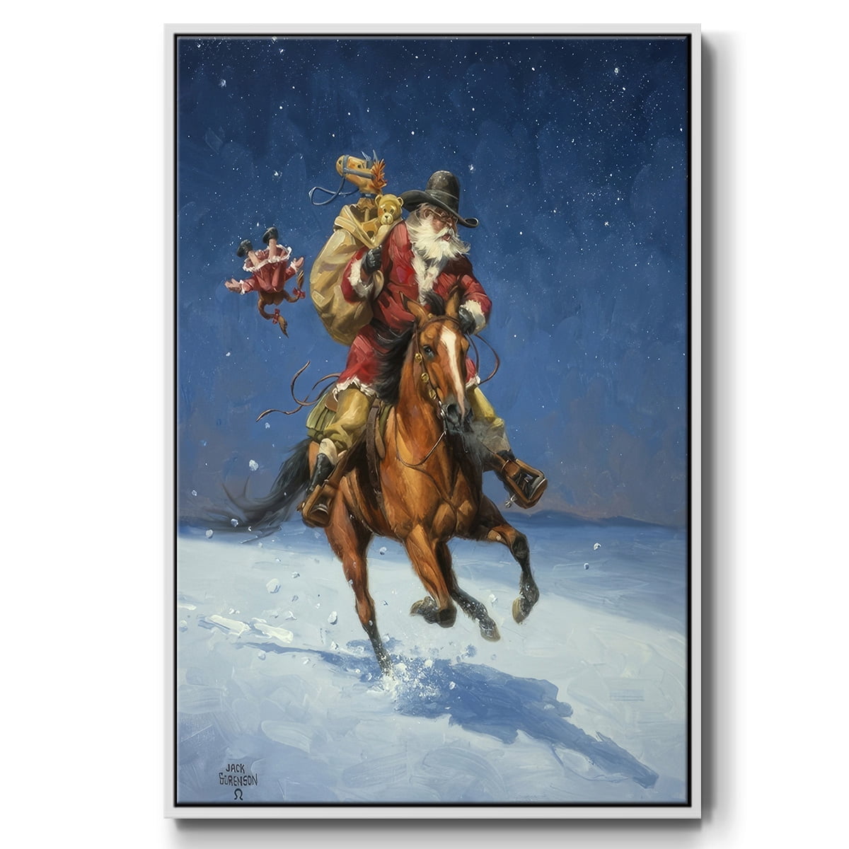 Midnight Rider - Framed Gallery Wrapped Holiday Canvas - 17 x 25 - White Frame