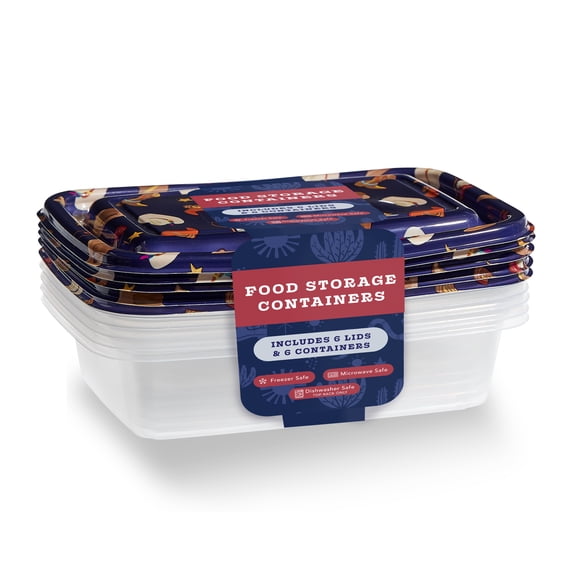 Cook With Color 12-Piece Food Storage Set with Midnight Rodeo Printed Lids – 6 Containers with Lids, 1000ml