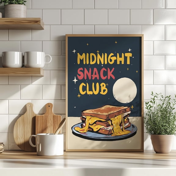 Midnight Snack Club Wall Art Retro Kitchen Decor, Unframed Paper Print Size 8x12