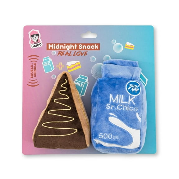 Cake Slice & Milk Midnight Snack Plush Dog Toy Gift Set  with Squeaker & Crinkle Paper