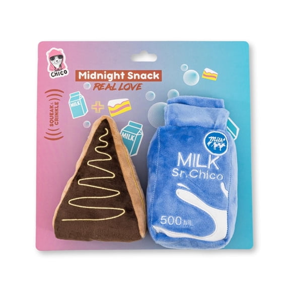 Cake Slice & Milk Midnight Snack Plush Dog Toy Gift Set with Squeaker & Crinkle Paper