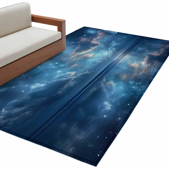 Midnight Stars Area Rug 4x6 Washable Rug Non Slip Romantic Dreamy Sky Scenery Blue Large Area Rug Indoor Floor Carpet for Entryway Bedroom Kitchen Living Room Home Office Dining Room Nursery