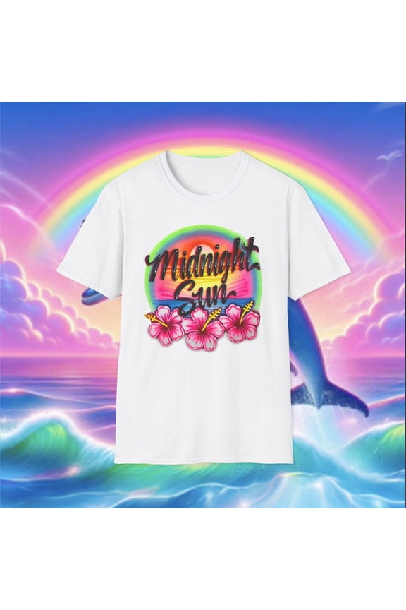 Midnight Sun Floral TShirt, Retro Rainbow Hibiscus Tee, Airbrush Style Gift Shirt for Zara Music Fans