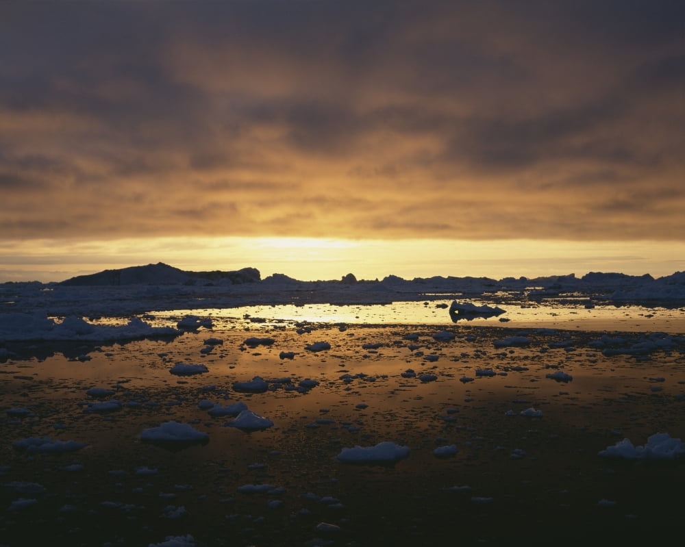 Midnight Sun Over Snowy Disko Bay Canvas Art - Henning Marstrand Design Pics (30 x 24)